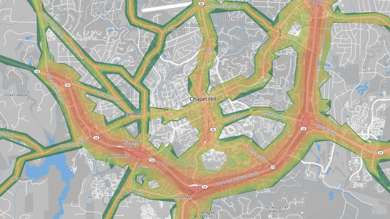 Downtown Chapel Hill, Chapel Hill, NC Map of Noise Levels in Downtown Chapel Hill