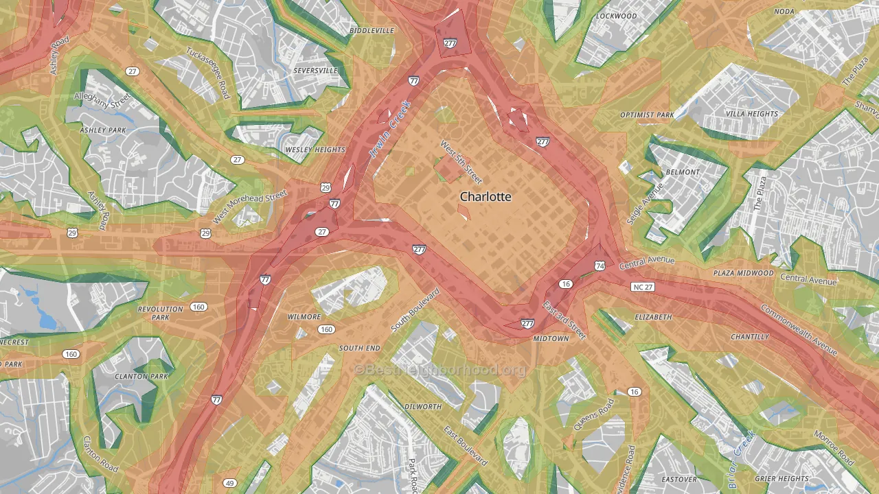 Downtown Charlotte, Charlotte, NC Map of Noise Levels in Downtown Charlotte
