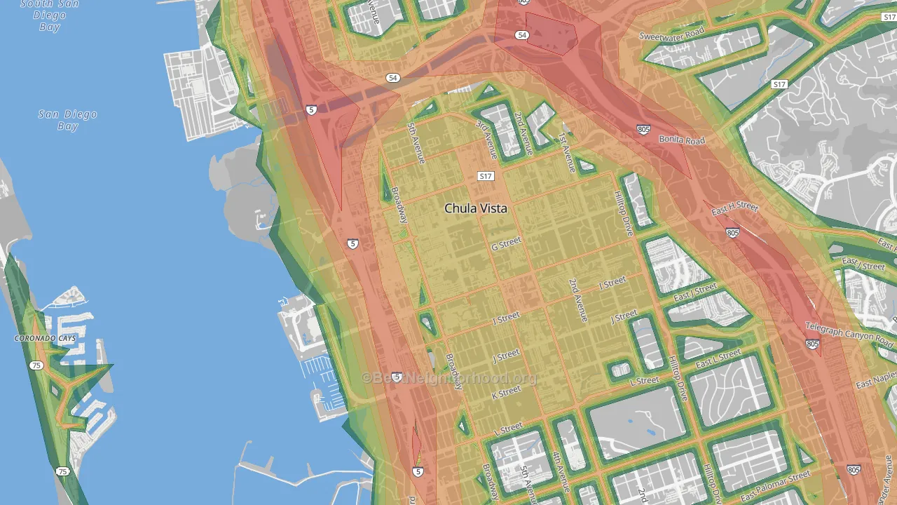 Downtown Chula Vista, Chula Vista, CA Map of Noise Levels in Downtown Chula Vista