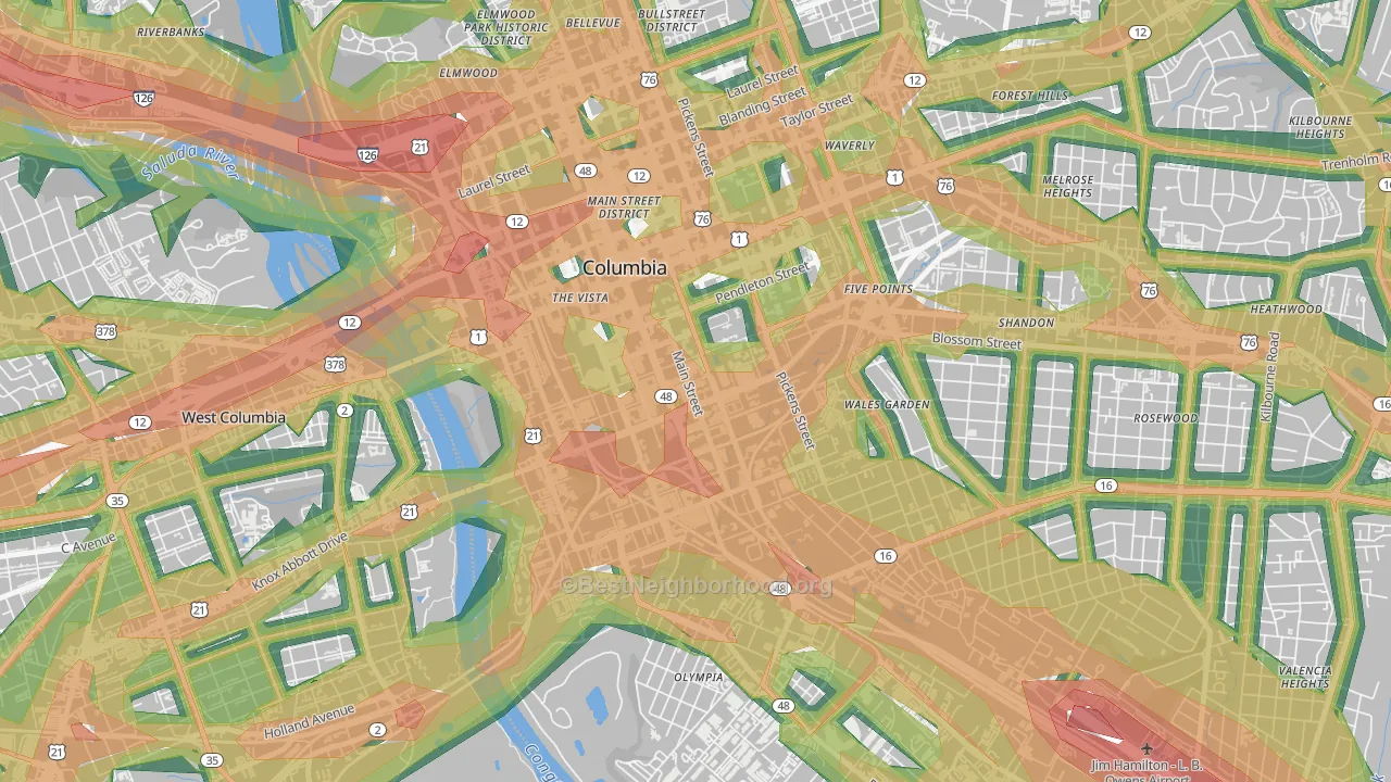 Downtown Columbia, Columbia, SC Map of Noise Levels in Downtown Columbia