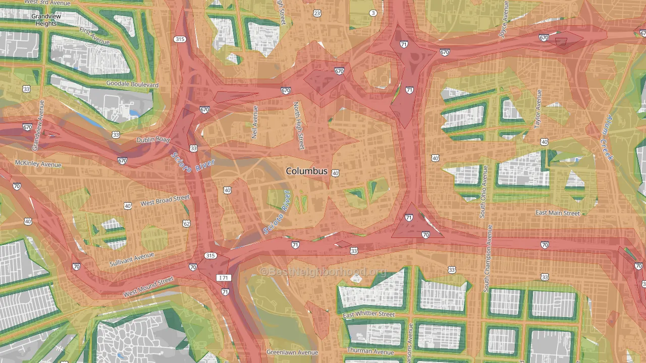 Downtown Columbus, Columbus, OH Map of Noise Levels in Downtown Columbus