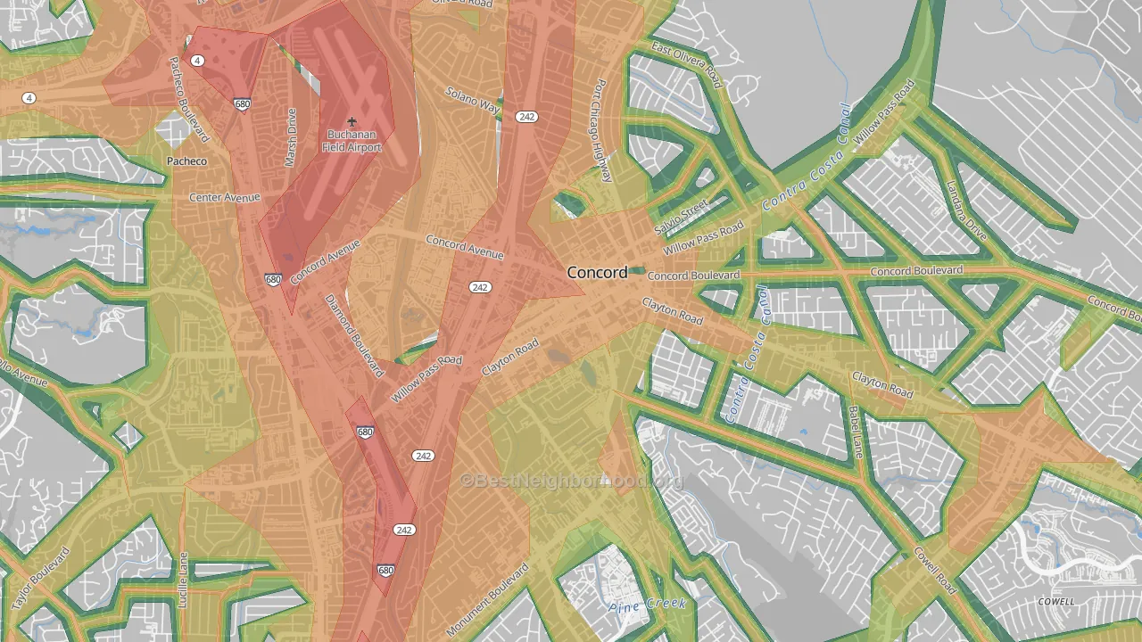 Downtown Concord, Concord, CA Map of Noise Levels in Downtown Concord