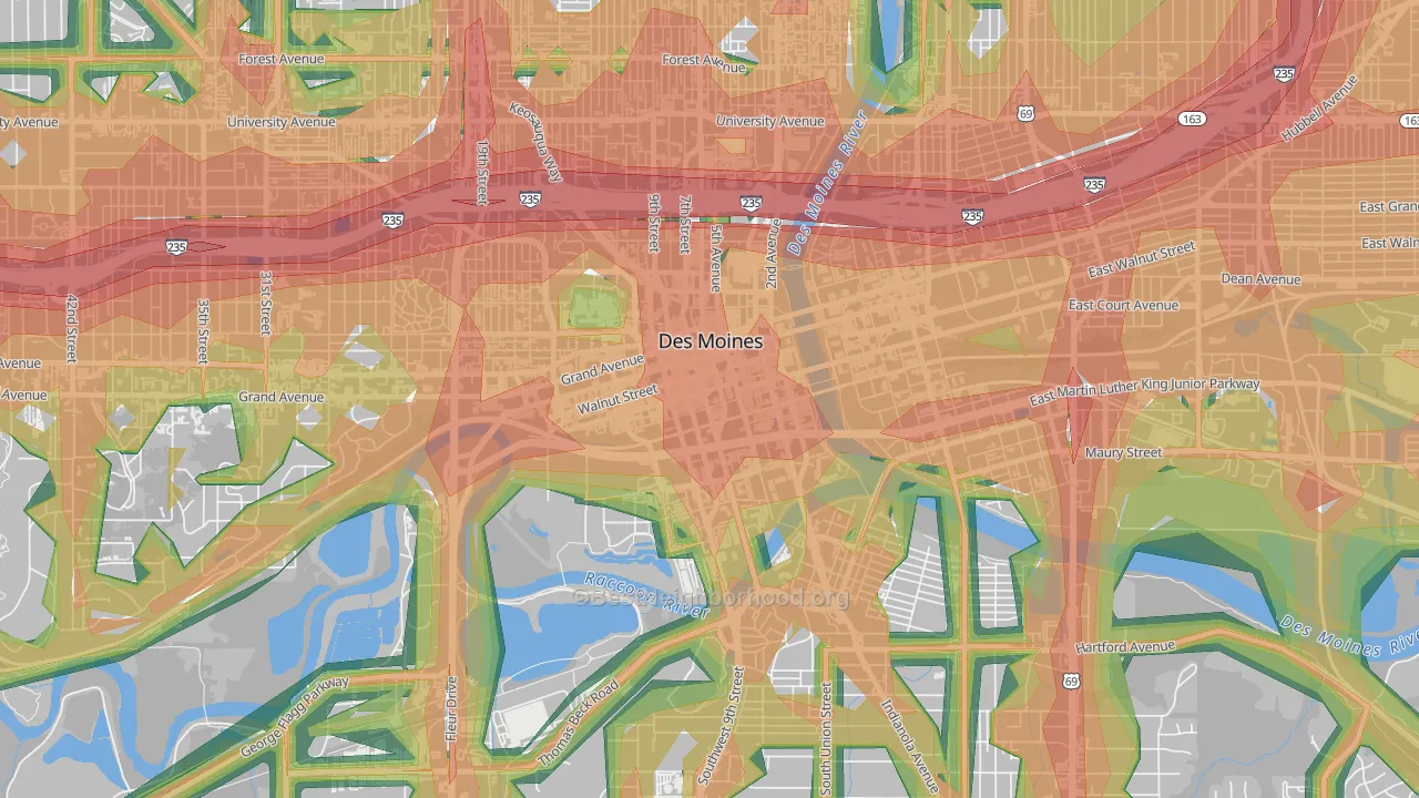 Downtown Des Moines, Des Moines, IA Map of Noise Levels in Downtown Des Moines
