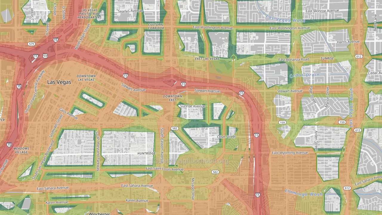 Downtown East, Las Vegas, NV Map of Noise Levels in Downtown East