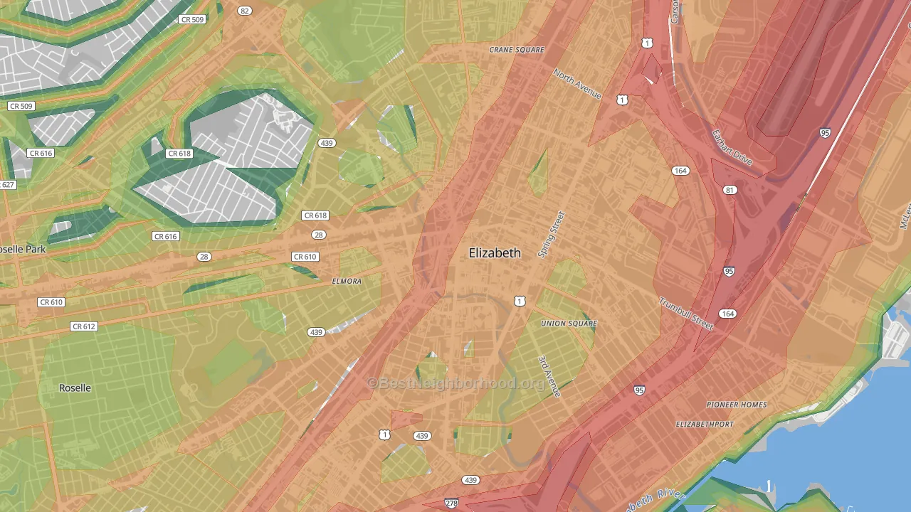 Downtown Elizabeth, Elizabeth, NJ Map of Noise Levels in Downtown Elizabeth