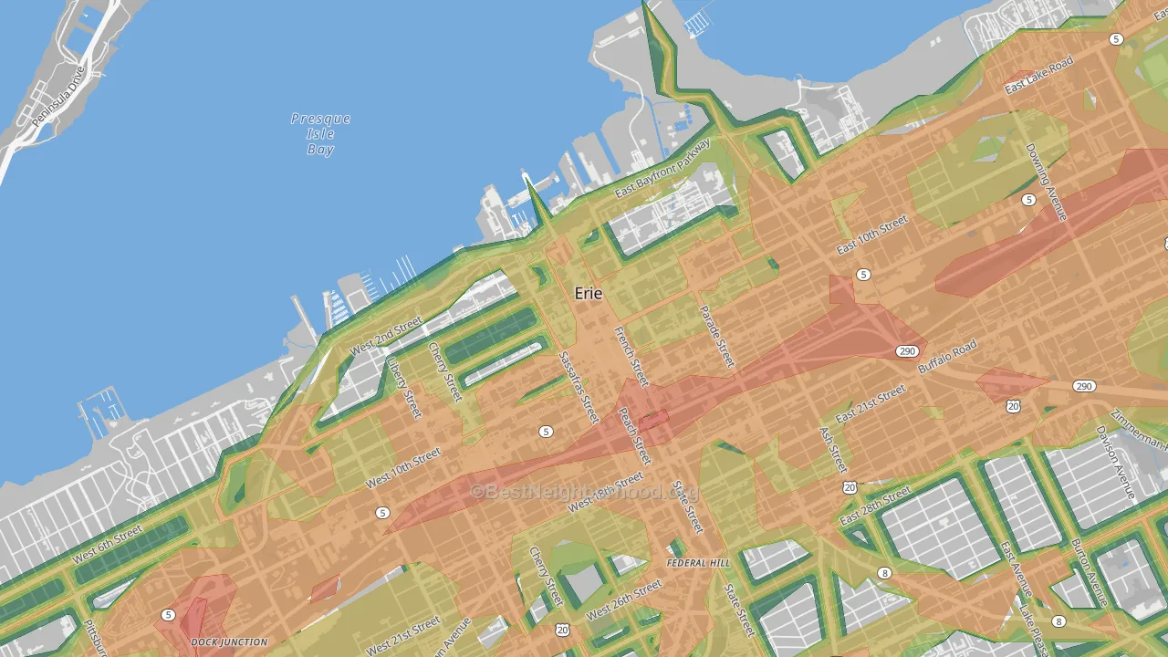 Downtown Erie, Erie, PA Map of Noise Levels in Downtown Erie