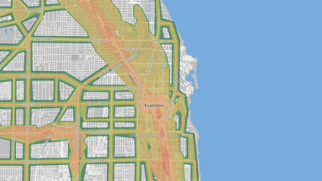 Downtown, Evanston, IL Map of Noise Levels in Downtown