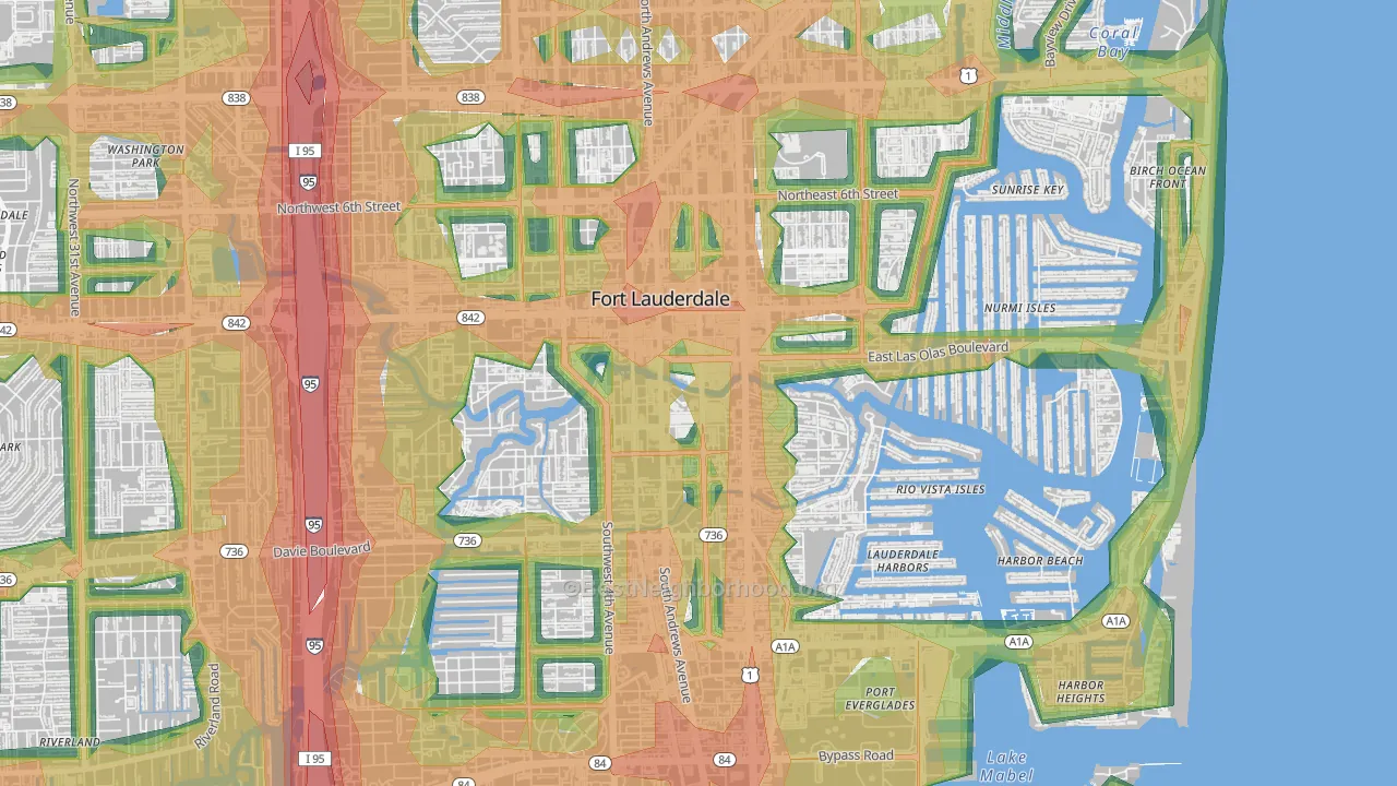 Downtown Fort Lauderdale, Fort Lauderdale, FL Map of Noise Levels in Downtown Fort Lauderdale