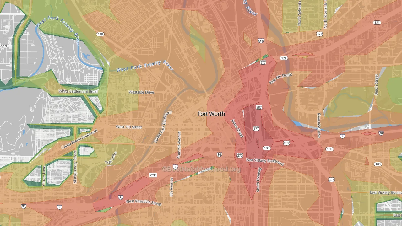 Downtown Fort Worth, Fort Worth, TX Map of Noise Levels in Downtown Fort Worth