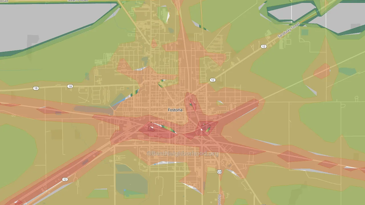 Downtown Fostoria, Fostoria, OH Map of Noise Levels in Downtown Fostoria