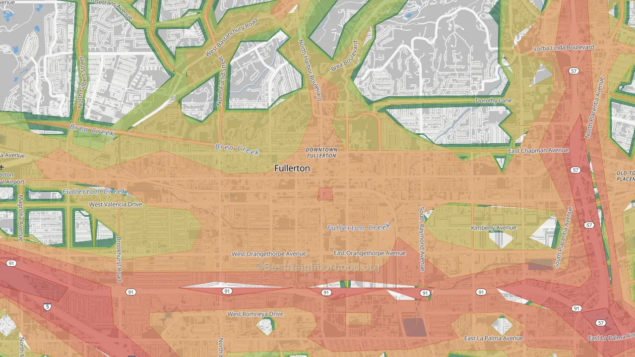 Downtown Fullerton, Fullerton, CA Map of Noise Levels in Downtown Fullerton