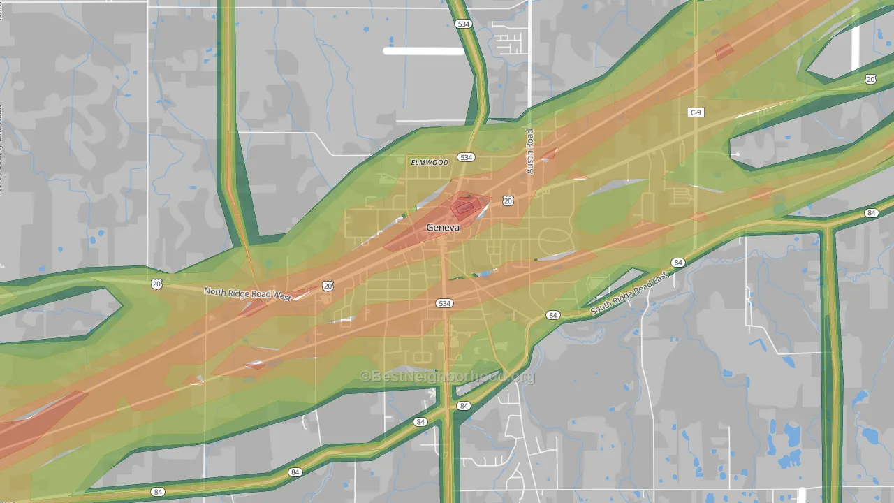 Downtown Geneva, Geneva, OH Map of Noise Levels in Downtown Geneva