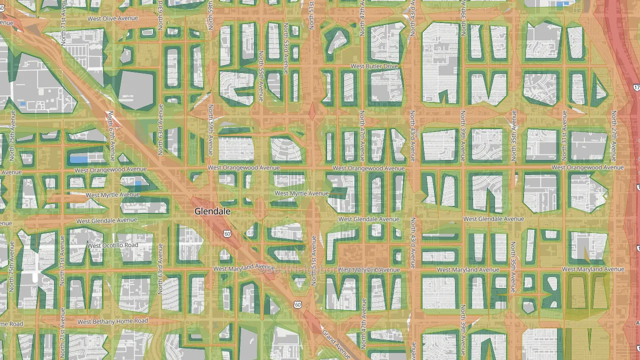 Downtown Glendale, Glendale, AZ Map of Noise Levels in Downtown Glendale