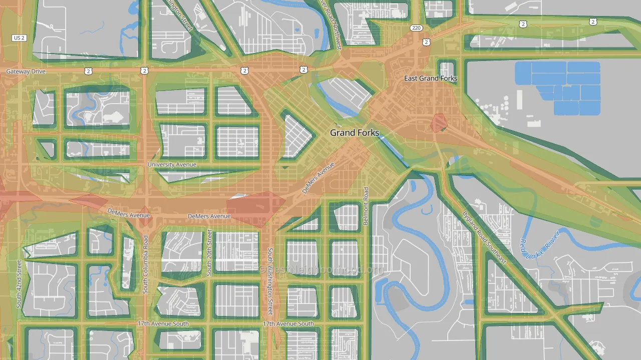 Downtown Grand Forks, Grand Forks, ND Map of Noise Levels in Downtown Grand Forks