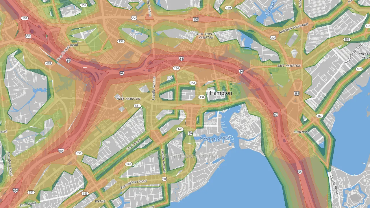 Downtown Hampton, Hampton, VA Map of Noise Levels in Downtown Hampton