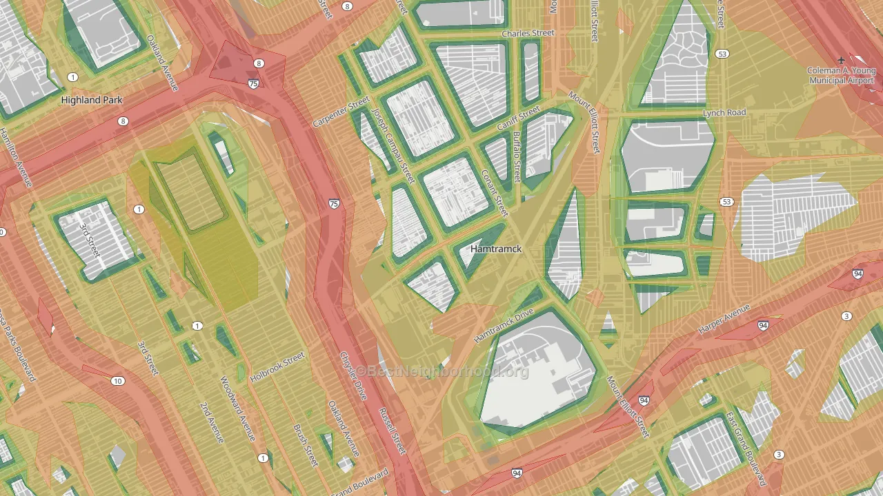 Downtown Hamtramck, Hamtramck, MI Map of Noise Levels in Downtown Hamtramck