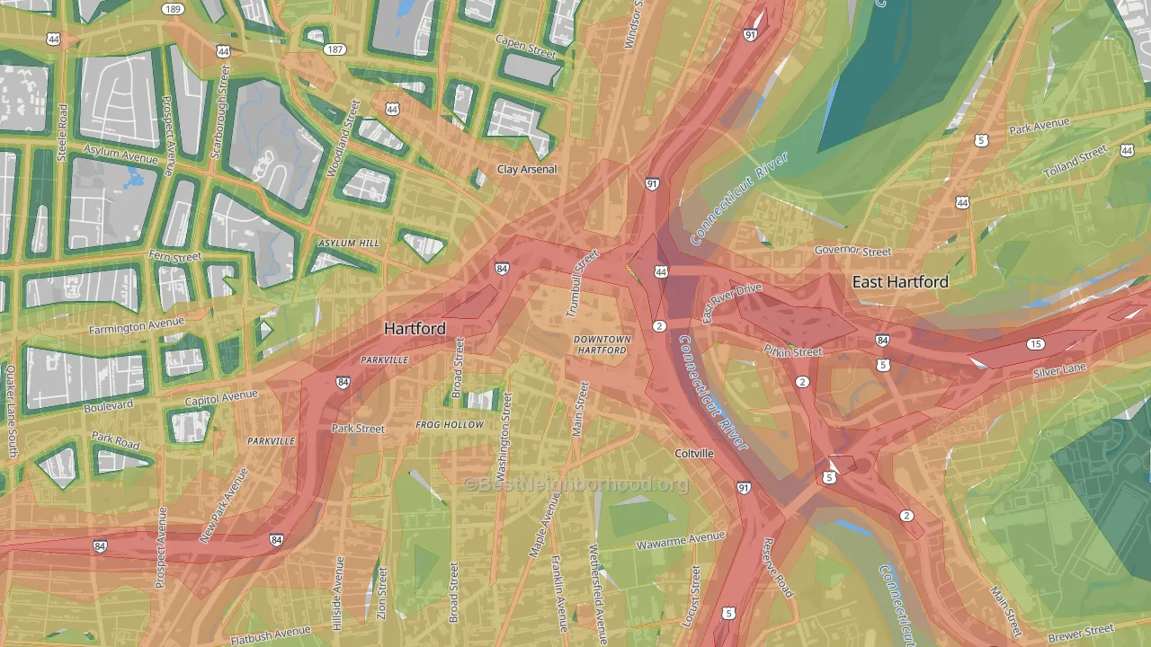 Downtown Hartford, Hartford, CT Map of Noise Levels in Downtown Hartford