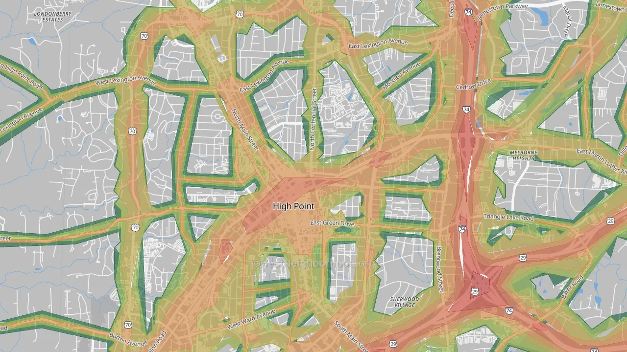 Downtown High Point, High Point, NC Map of Noise Levels in Downtown High Point