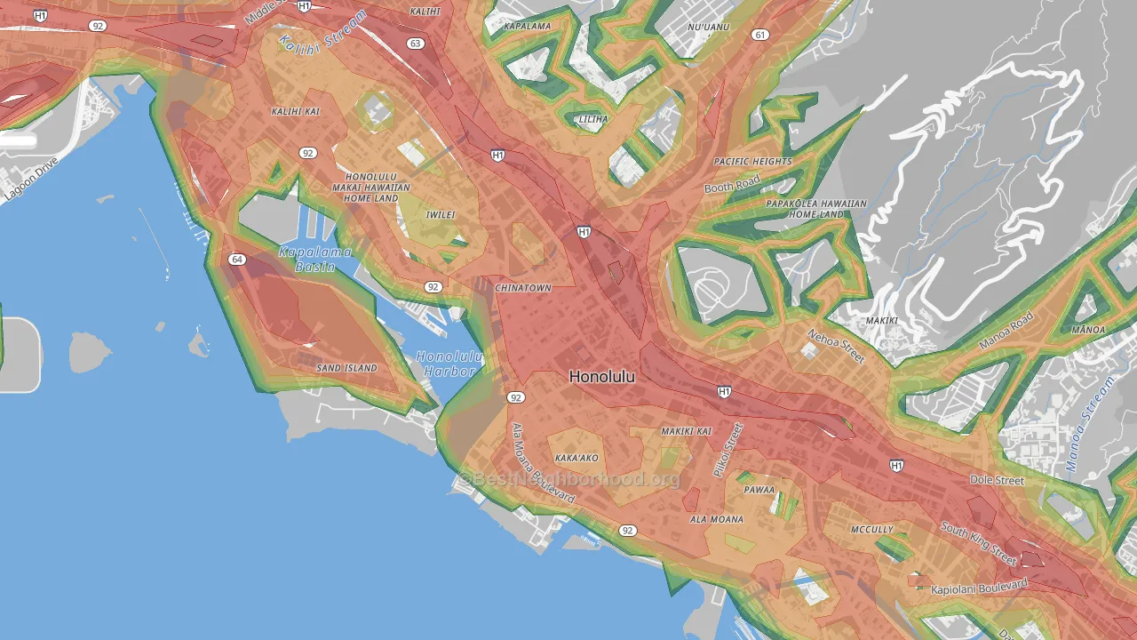 Downtown, Honolulu, HI Map of Noise Levels in Downtown