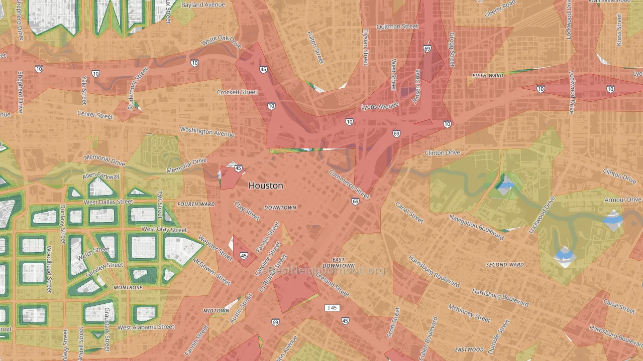 Downtown Houston, Houston, TX Map of Noise Levels in Downtown Houston