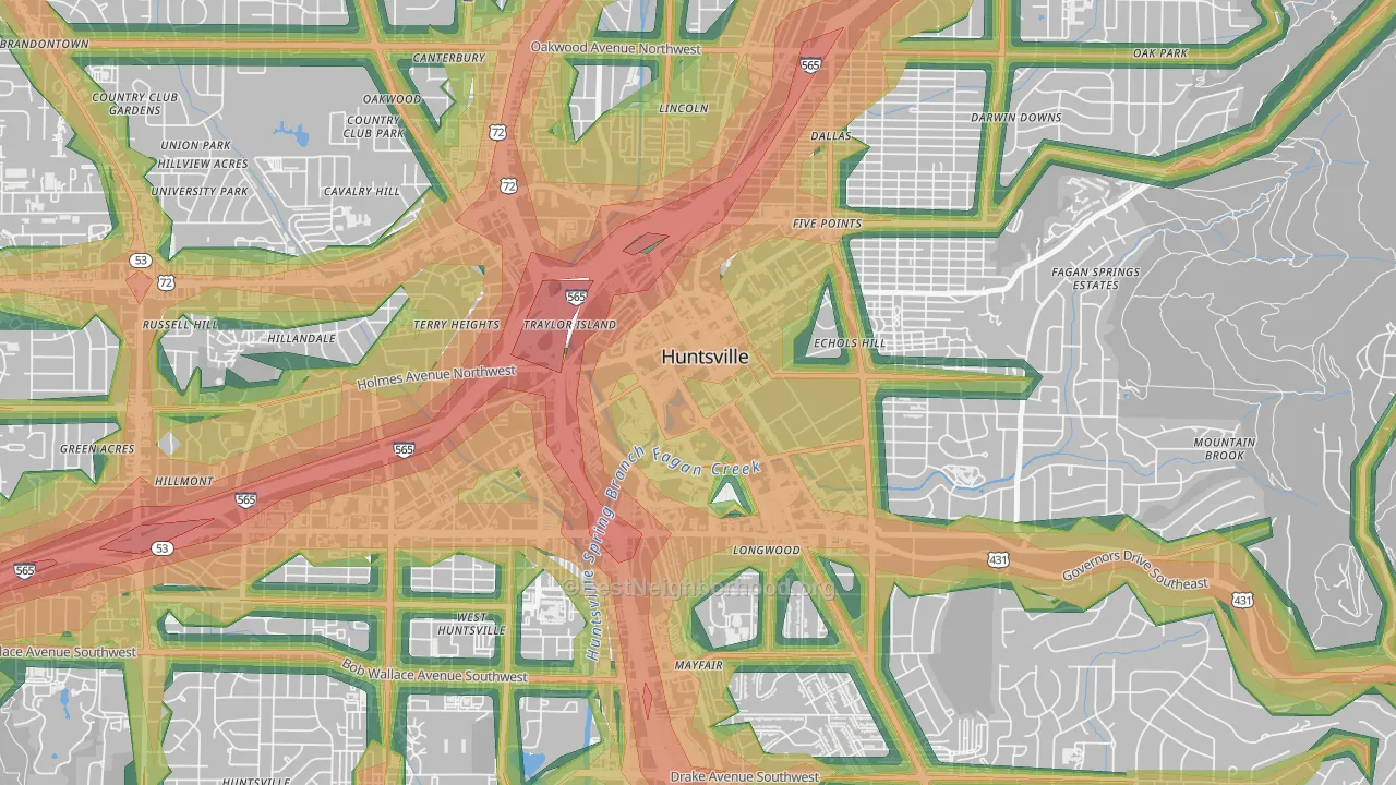 Downtown Huntsville, Huntsville, AL Map of Noise Levels in Downtown Huntsville