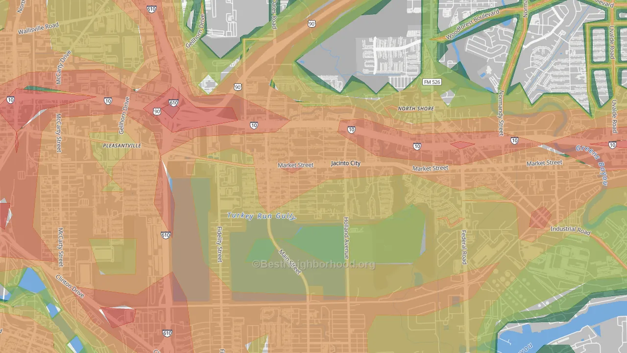 Downtown Jacinto City, Jacinto City, TX Map of Noise Levels in Downtown Jacinto City