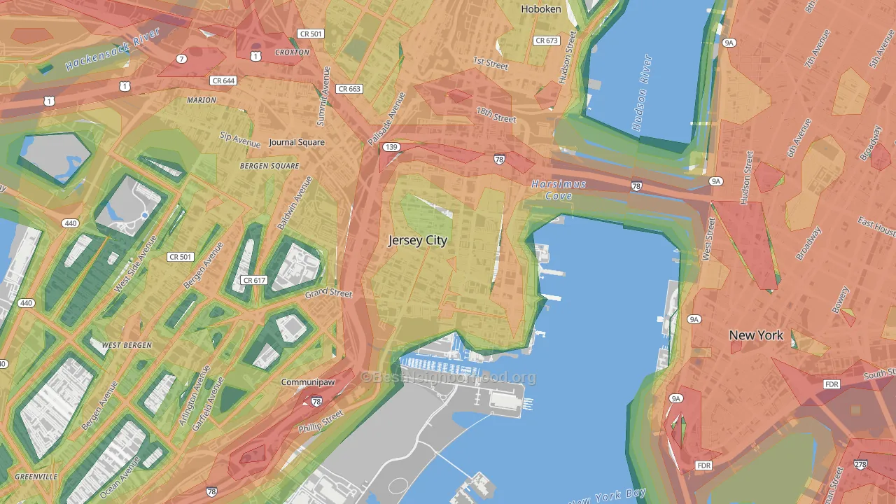 Downtown Jersey City, Jersey City, NJ Map of Noise Levels in Downtown Jersey City