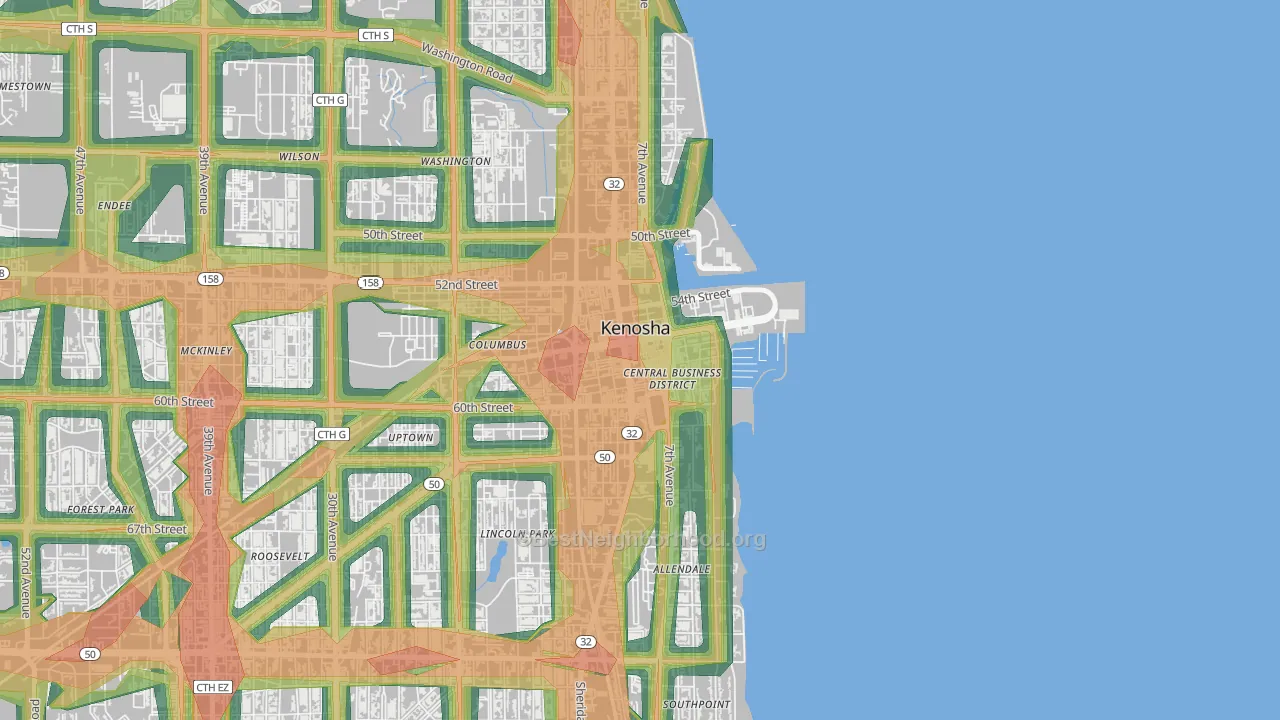 Downtown, Kenosha, WI Map of Noise Levels in Downtown