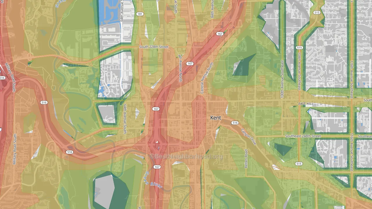 Downtown, Kent, WA Map of Noise Levels in Downtown