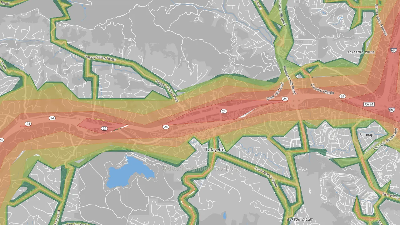 Downtown Lafayette, Lafayette, CA Map of Noise Levels in Downtown Lafayette