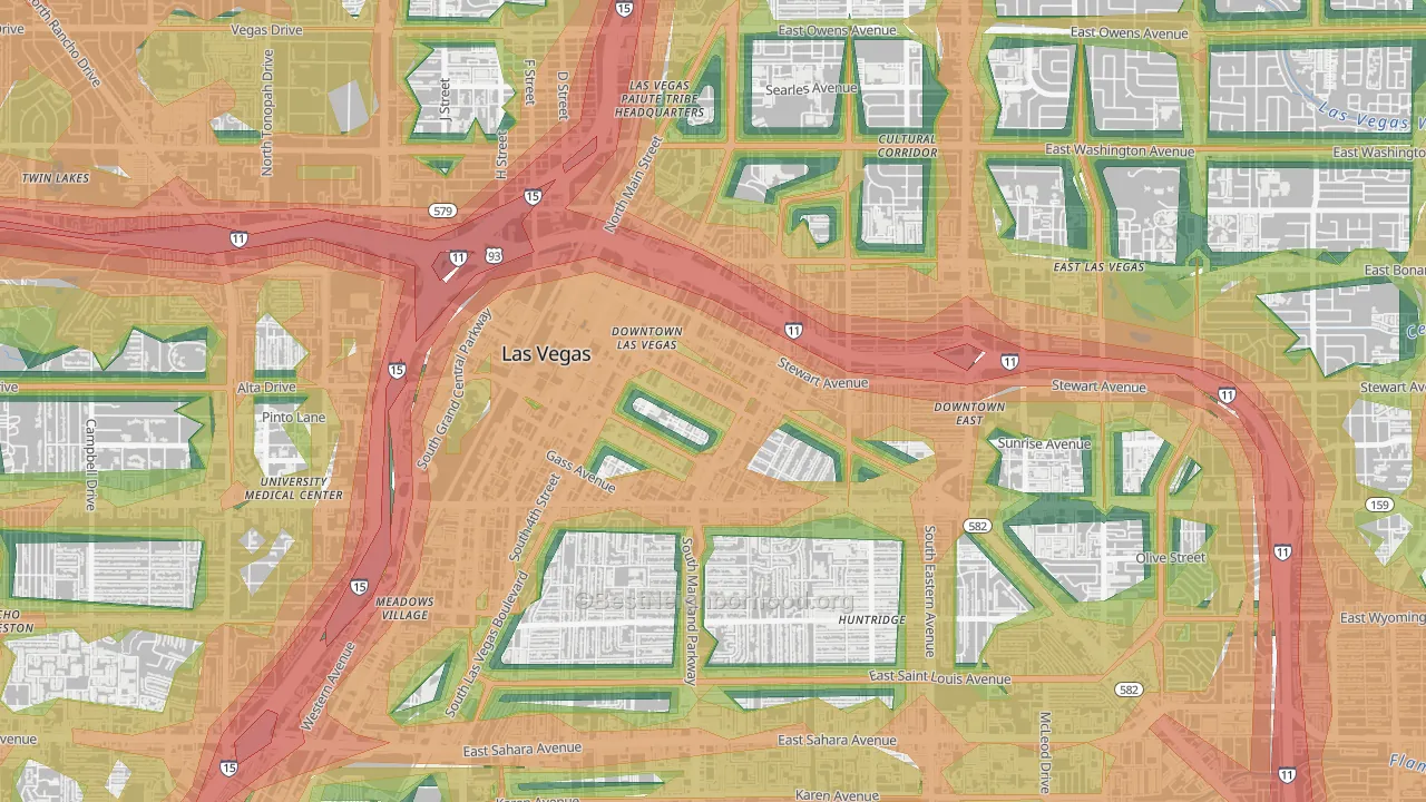 Downtown, Las Vegas, NV Map of Noise Levels in Downtown