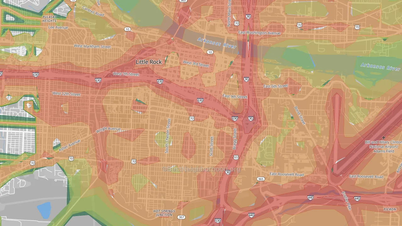 Downtown Little Rock, Little Rock, AR Map of Noise Levels in Downtown Little Rock