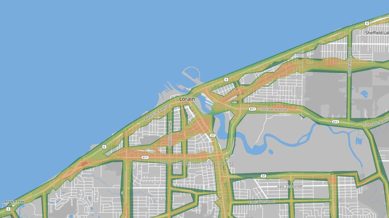 Downtown Lorain, Lorain, OH Map of Noise Levels in Downtown Lorain