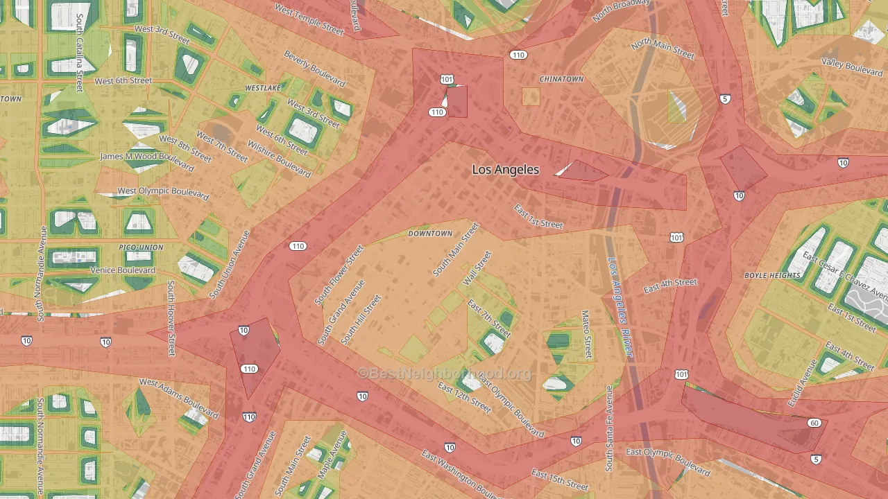 Downtown Los Angeles, Los Angeles, CA Map of Noise Levels in Downtown Los Angeles
