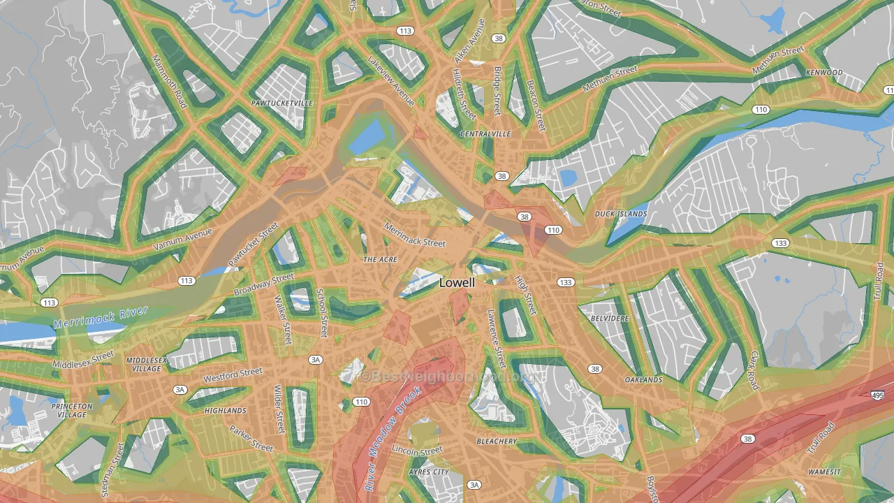 Downtown Lowell, Lowell, MA Map of Noise Levels in Downtown Lowell