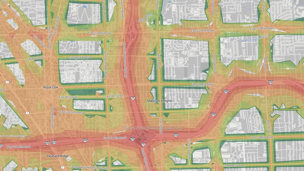 Downtown Madison Heights, Madison Heights, MI Map of Noise Levels in Downtown Madison Heights