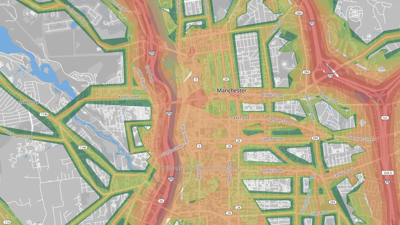 Downtown, Manchester, NH Map of Noise Levels in Downtown