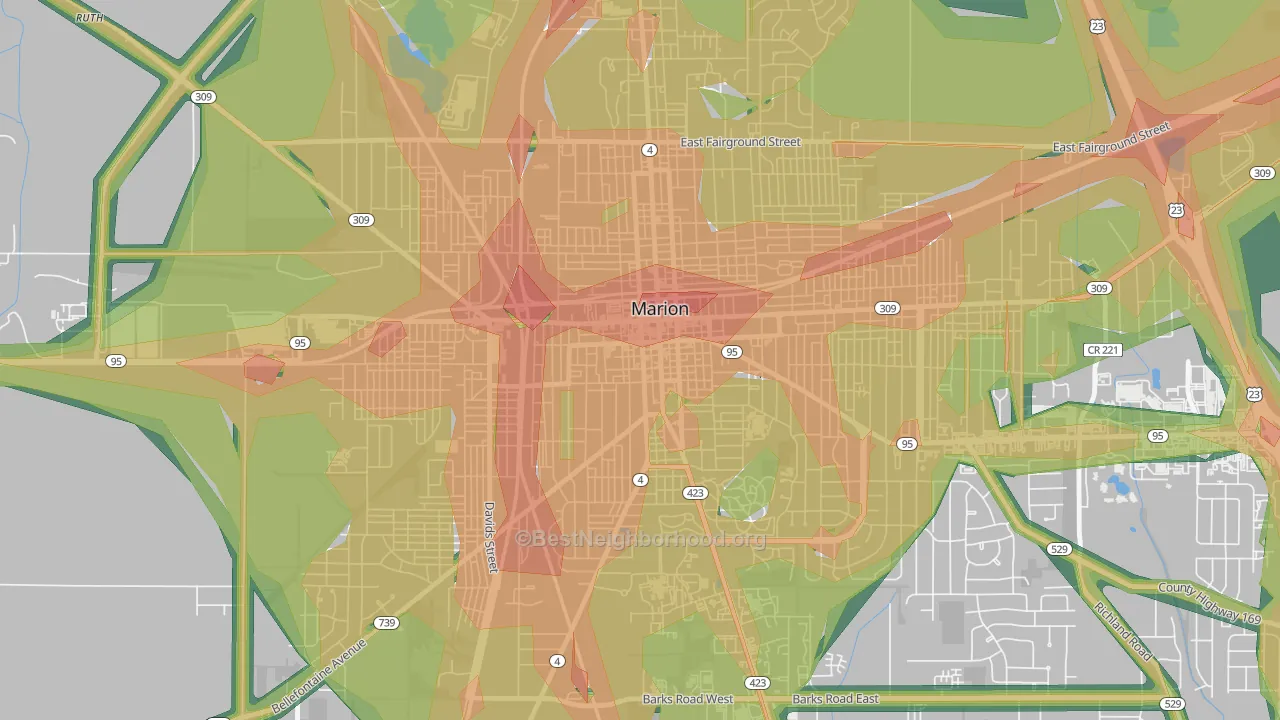 Downtown Marion, Marion, OH Map of Noise Levels in Downtown Marion