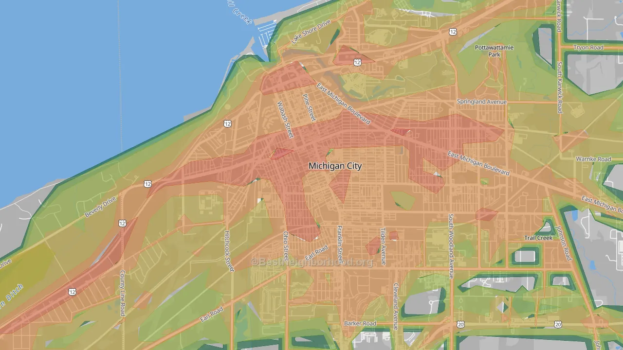 Downtown Michigan City, Michigan City, IN Map of Noise Levels in Downtown Michigan City