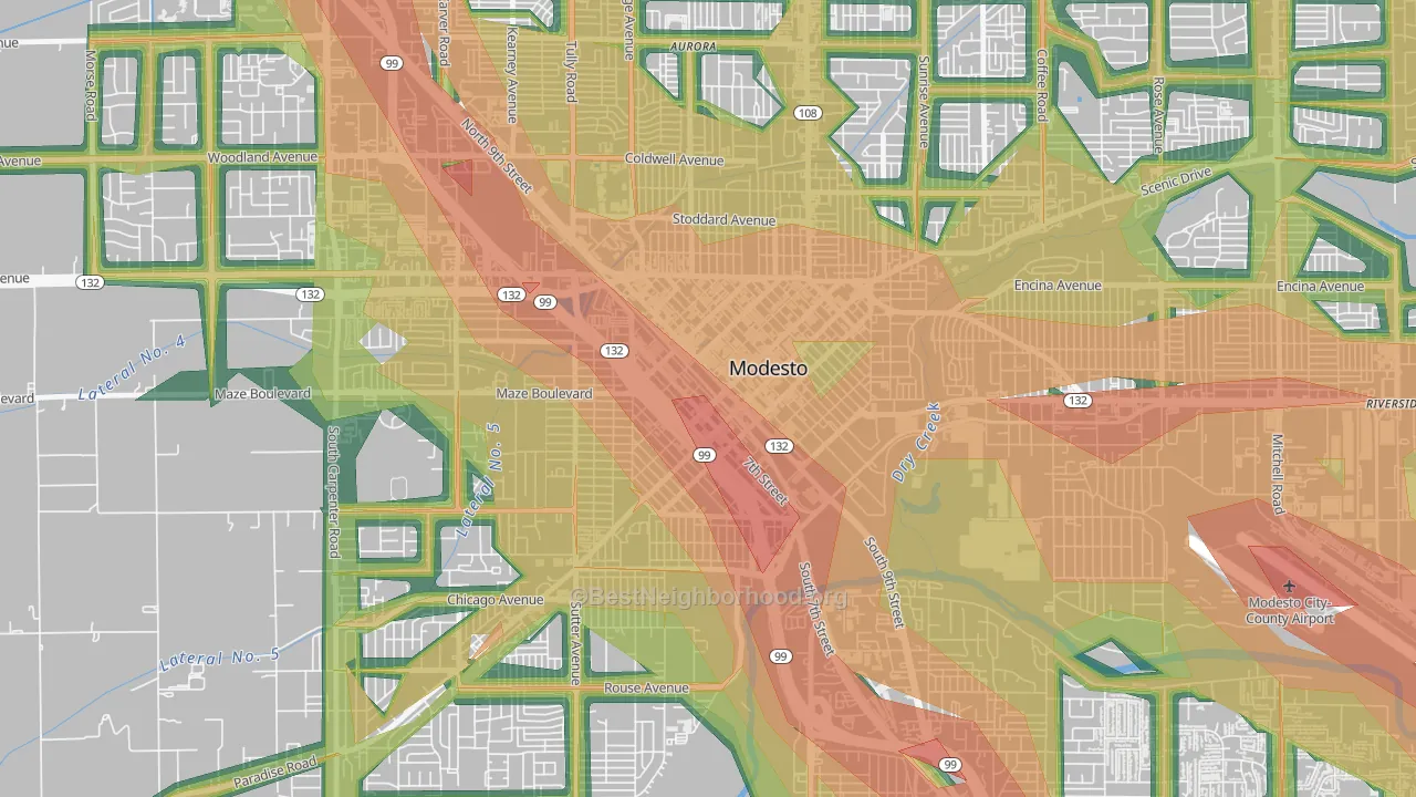 Downtown Modesto, Modesto, CA Map of Noise Levels in Downtown Modesto