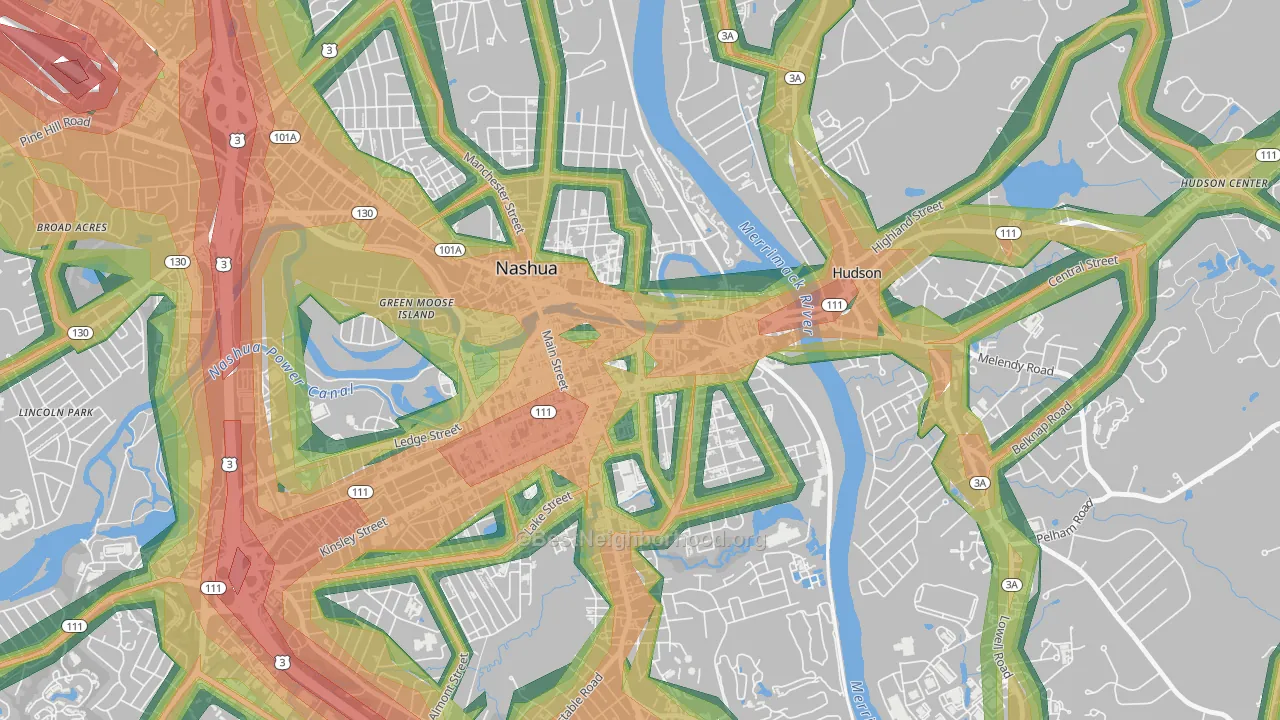 Downtown Nashua, Nashua, NH Map of Noise Levels in Downtown Nashua