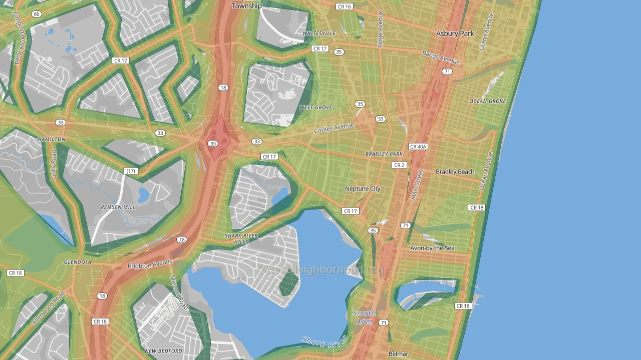 Downtown Neptune City, Neptune City, NJ Map of Noise Levels in Downtown Neptune City