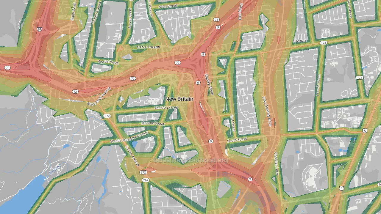 Downtown New Britain, New Britain, CT Map of Noise Levels in Downtown New Britain