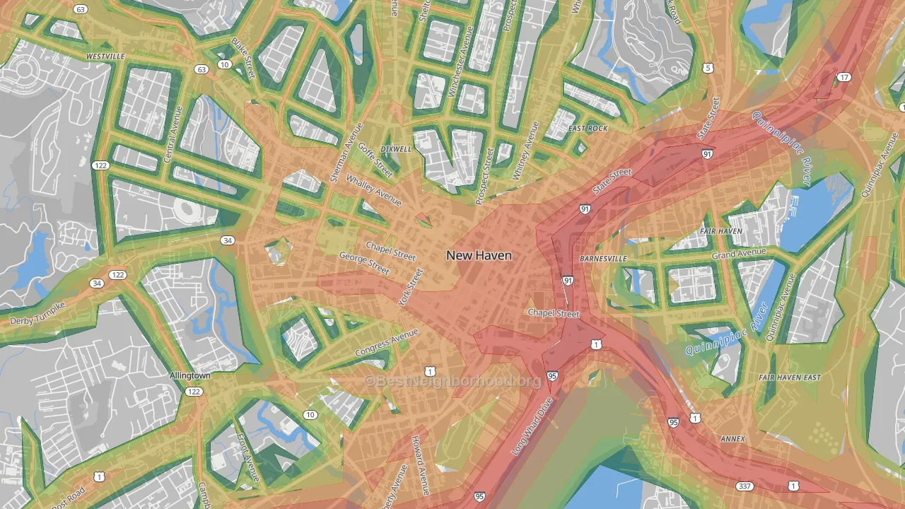 Downtown New Haven, New Haven, CT Map of Noise Levels in Downtown New Haven