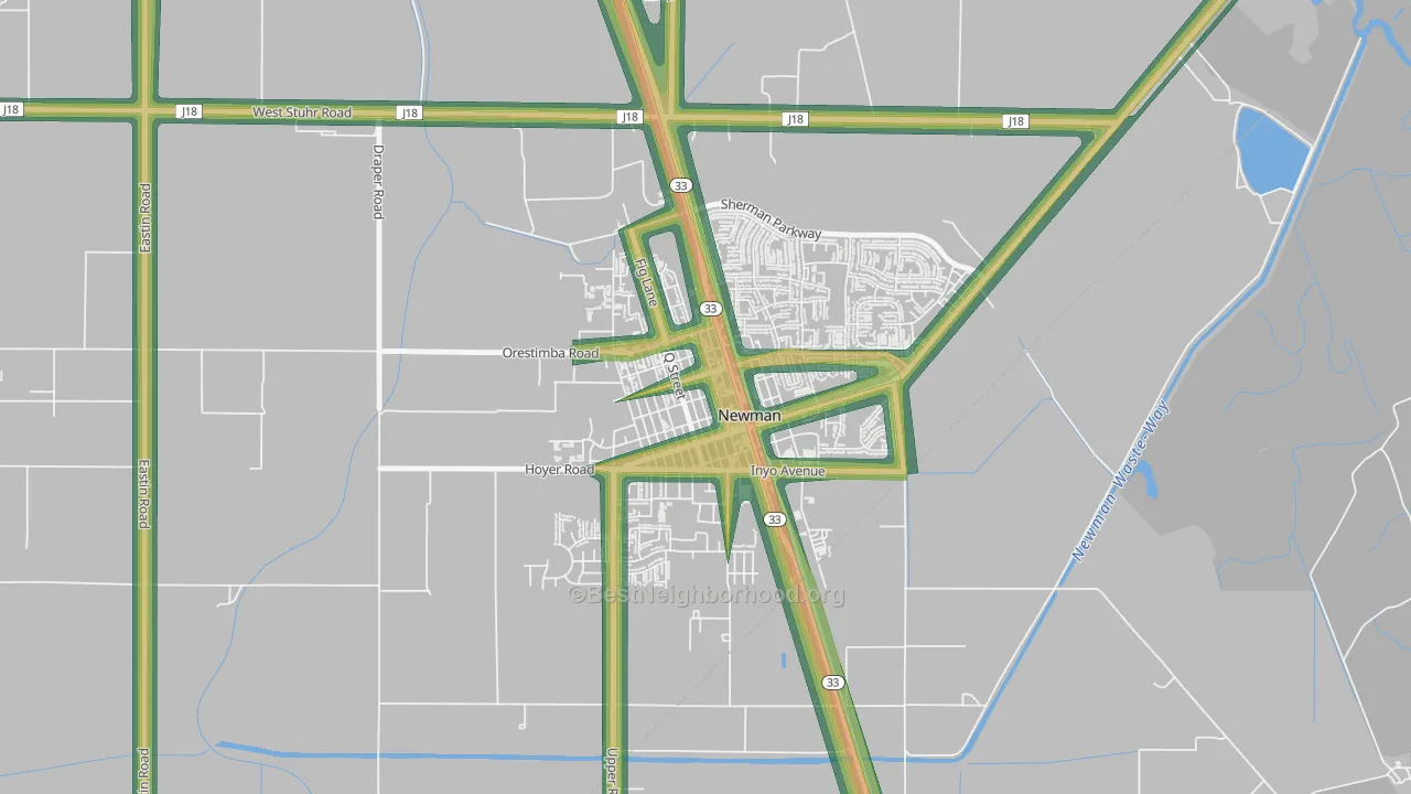 Downtown Newman, Newman, CA Map of Noise Levels in Downtown Newman