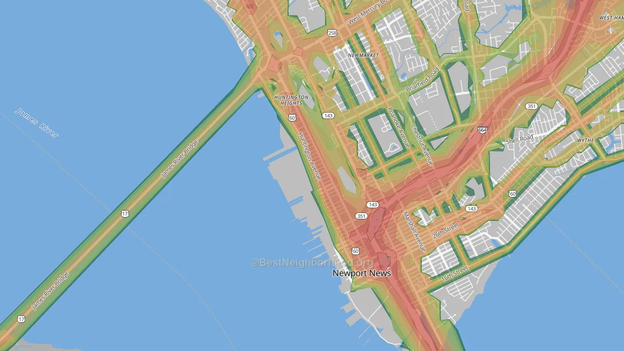 Downtown Newport News, Newport News, VA Map of Noise Levels in Downtown Newport News