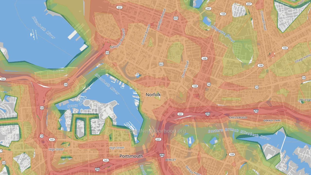 Downtown Norfolk, Norfolk, VA Map of Noise Levels in Downtown Norfolk