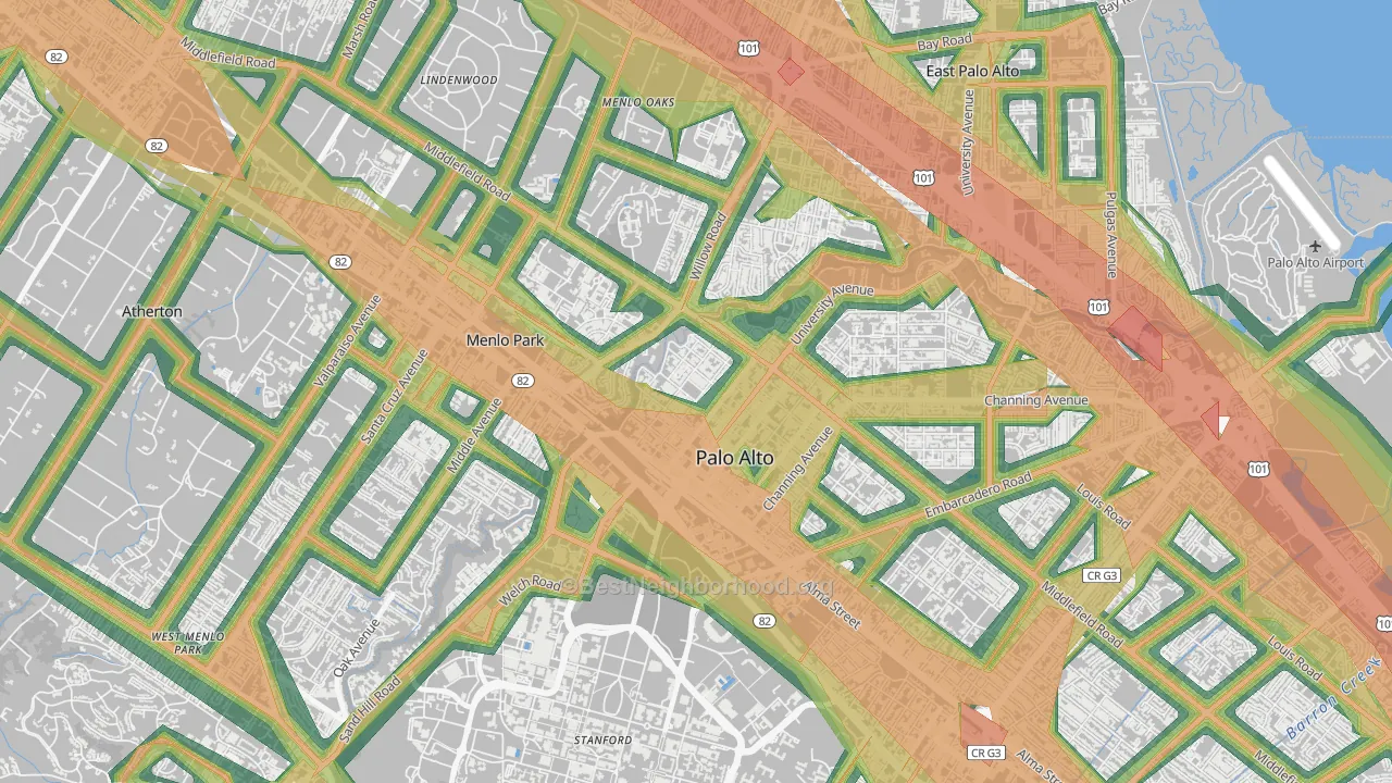 Downtown North San Jose, Palo Alto, CA Map of Noise Levels in Downtown North San Jose