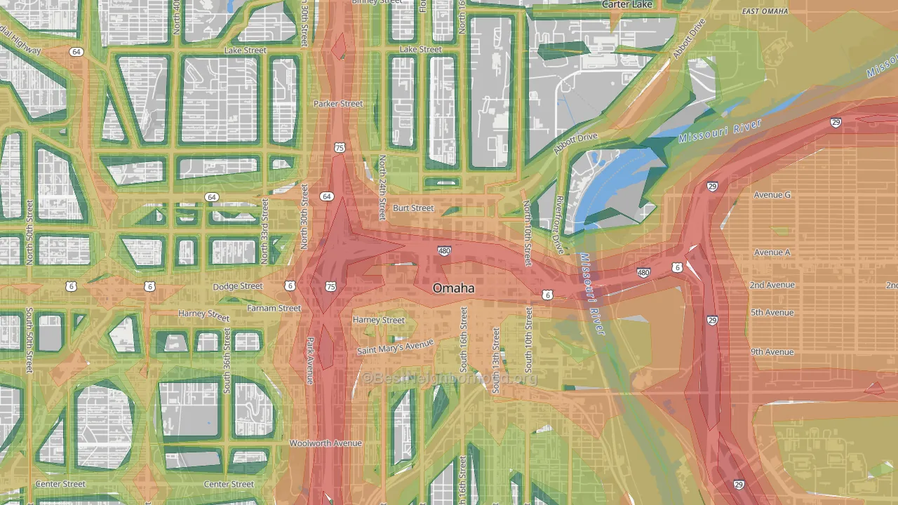 Downtown Omaha, Omaha, NE Map of Noise Levels in Downtown Omaha