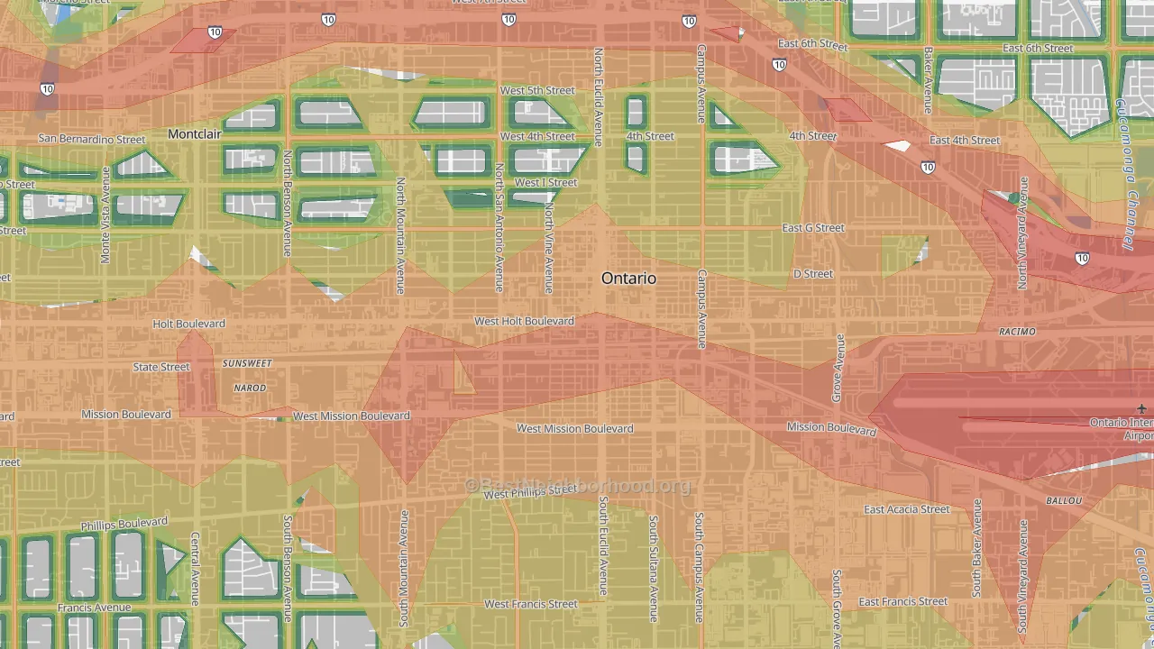 Downtown Ontario, Ontario, CA Map of Noise Levels in Downtown Ontario